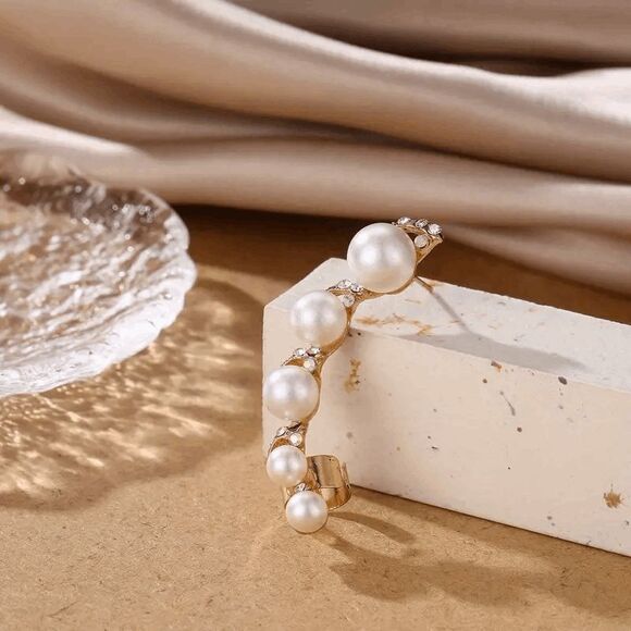 Boho Pearl Diamond Ear Crawler Ear Jacket Ear Hugger - Picture 4 of 5